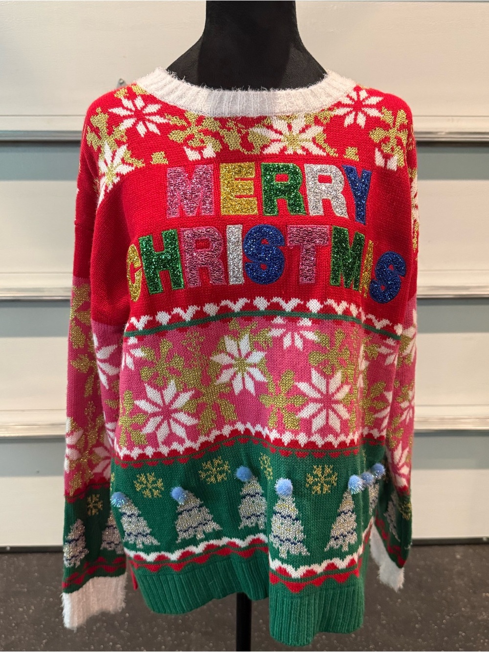 Holiday Time Red, Green & White 'Merry Christmas' Crewneck Sweater